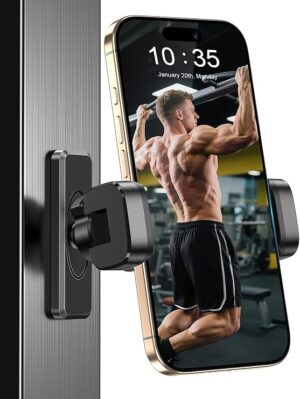 Magnetic Phone Holder for Gym【Strong Magnets】 360 Adjustable Phone Mount Gym Magnetic Phone Holder, Gym Accessories Gift for Men Women Compatible with All Smartphones 4.7-7inch