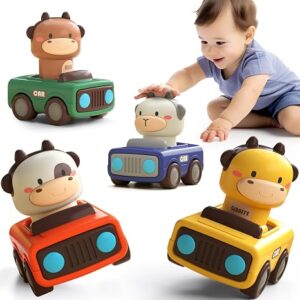 iPlay, iLearn Baby Press to Go Car Toys for Toddlers 1-3, 1 Yr Old Boy Gift Infant Play Vehicle Set, Push Go Friction Car, Montessori Toy for 6-9-12-18 Months, 1st Birthday Gifts for 1-2 Years Old Girl