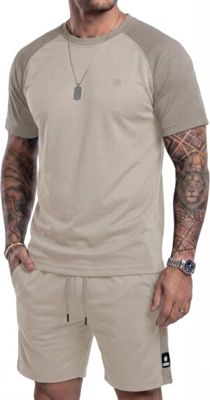 Men 2 Piece Shorts and Top Set Casual Tracksuit Matching Outfit Heavyweight Short Sleeved TShirt Comfy Essentials Sweatsuit Vacation Daily Wear Loungewear Summer Jogging Athletic