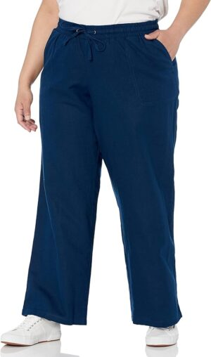 Amazon Essentials Women's Linen Blend Drawstring Relaxed Fit Wide Leg Pants (Available in Plus Size)