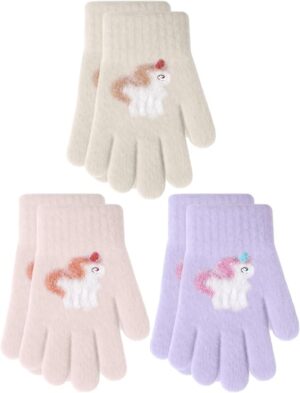 EBOOT 3 Pairs Winter Kids Gloves Warm Toddler Gloves for Boys Girls Outdoor, Full Finger Fluffy Soft Mittens for 1-11 Years Children, Multiple Colors
