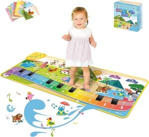 FOKI Floor Piano Mat for Toddlers, Birthday Gifts for 1-5 Year Old Boy Girl Gift-ready musical play set with animal music cards featuring simple nursery rhyme sheet music, foldable design