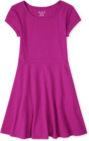 The Children's Place Girls' Short Sleeve Basic Skater Dress 2 Pack