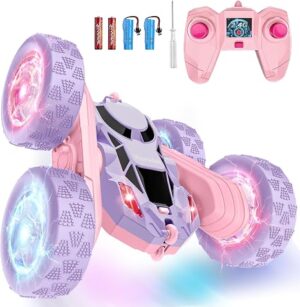Remote Control Car, Double Sided 360°Rotating 4WD RC Cars, with Sparkling LED Wheels, 2.4GHz Electric Race Stunt Toy Car, Rechargeable Toy Cars for Boys Girls Birthday Valentines Gift