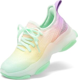 DREAM PAIRS Girls Slip-On Shoes Jelly Sole Sneakers Soft Breathable Tennis Rainbow Sparkle Upper Comfort Cushioned Insole Anti Slip Outsole School Walking Daily Casual Wear