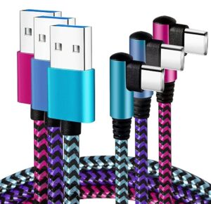 Teeind USB C Cable 6ft 3Pack, 90 Degree Right Angle Nylon Braided Cord 2.1A Fast Charging Type C Cable with Durable Nylon Braided Design, Compatible with Samsung Galaxy S23 S22 S21 S20 S9 Note 10