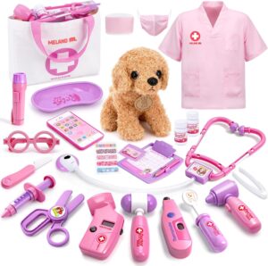 Meland Doctor Kit with Puppy for Kids, Pretend Play Toy Gift for Ages 3–6 A gift for toddler girls birthday Christmas, Encourages caring role play, builds confidence, stays neatly organized