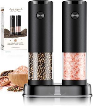 Electric Salt and Pepper Grinder Set Automatic Battery Pepper Mill Shakers Adjustable Coarseness Upgraded Larger Capacity with Led Home and Kitchen Appliances Birthday Gifts for Women Men