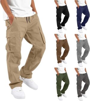 Boys Uniform Cargo Pants Baggy Sweatpants Cotton Chino Joggers Elastic Waist Straight Leg Pants with Pockets Teen Back to School Trousers Casual Sports Hiking for Kids 5-15 Years