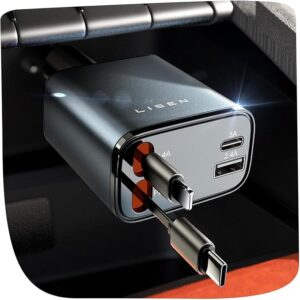 LISEN Retractable Car Charger, 84W Car Charger USB C Fast Charge, 4 in 1 Cigarette Lighter Adapter, Car Accessories, Labor Day Sale Gifts for Men Women Dad Mom Husband, for iPhone 17 16 15 14 13 12