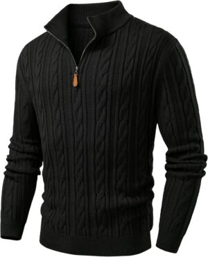 JMIERR Men's Quarter Zip Pullover Sweater Cable Knit Sweaters