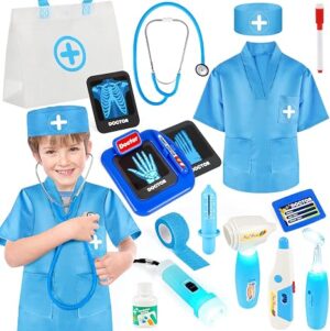 IVENRXIU Doctor Kit for Kids 3-5,17 Pcs Doctor Set with Bag and Costume Medical Play Set with Real Stethoscope,Oral Mirror,Pretend Play Toys for Boys and Girls,Halloween Christmas Birthday Gifts