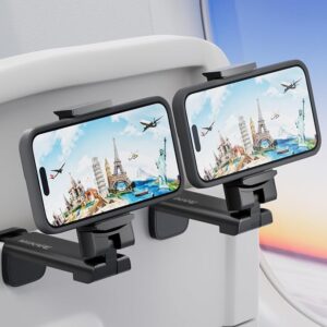 MiiKARE 2PCS Airplane Phone Holder, Plane Travel Essentials, Black & Black Universal Hands-free Phone Holer with 360° Rotation for Flying, Accessory Travel Must Haves Phone Stand for Desk, Tray Table