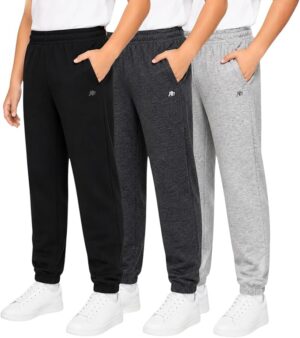 AEROPOSTALE Boys Fleece Joggers 3-Pack, Active Sweatpants, Size 4-16 Soft Fleece Fabric, Elastic Waistband, Side Pockets, Tapered Fit, 3-Pack Value