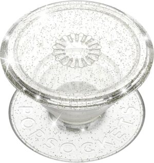 PopSockets Adhesive Phone Grip, Holder- Clear Glitter Secure Comfortable Hold, Anti-Drop, Kickstand, Glitter, Sparkle, Sparkly, iPad, Removable, Popper