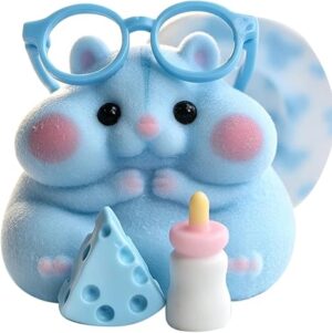 Handmade Taba Squishy Hamster Toy, Cute Squishy Stress Relief Fidget Toy CUTE SQUEEZE Soft Non-toxic Silicone Cheese Butter Dumpling Squishy, Fuzzy Animal Sensory Toys for Kids Adults, Blue