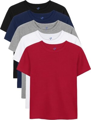 5 Pack Boys Shirts Short Sleeve T-Shirts Cotton Tshirts Toddler Clothes Classic Fit Tees for 2T-18Y, Soft Breathable Tops, Mix & Match Clothes for School, Play, Daily Wear, Long-lasting & Easy Care