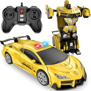 LNNKINE Remote Control Car, One-Button Transforming RC Cars 360 Degree Rotating Drifting 1:18 Scale Transforming Police Toy Car 3+ Year Old Boy, Gifts for Boys Kids Toddlers Birthday
