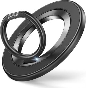 SYNCWIRE for MagSafe Phone Grip, Magnetic Phone Ring Holder - Black 360° Rotation, Double-Sided Magnet, Cell Phone Grip Finger Holder Kickstand for Apple iPhone 17 Pro Max