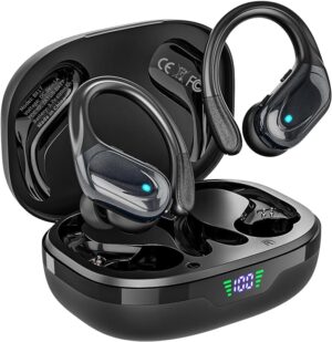 HAOYUYAN Wireless Earbuds, Sports Bluetooth Headphones, 80Hrs Playtime Ear Buds with LED Power Display, Noise Canceling Headset, IPX7 Waterproof Earphones for Workout/Running（Black）