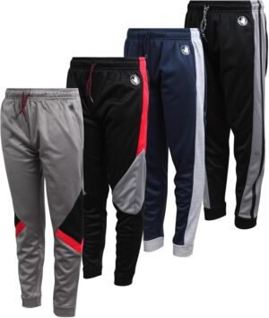 Body Glove Boys Sweatpants 4 Pack Active Performance Tricot Jogger Pants Soft Stretch Tricot with Drawstring Waists, Four Everyday Athletic Bottoms for School and Play