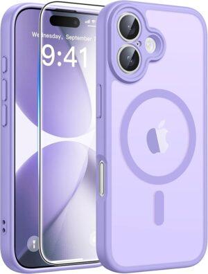 FNTCASE for iPhone 17 Case, Compatible with Magsafe, Glass Screen Protector Full Camera Protection, Translucent Matte, 14FT Military Grade Drop Proof, Shockproof Protective Phone Cover, Light Purple