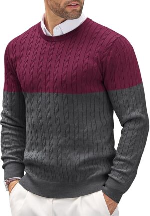 COOFANDY Men's Crewneck Sweater Lightweight Casual Cable Knit Pullover