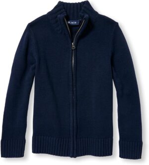 The Children's Place Boys' Uniform Zip Up Mock Neck Sweater