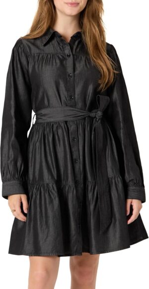 Amazon Essentials Women's Regular-Fit Denim Chambray Long-Sleeve Dress