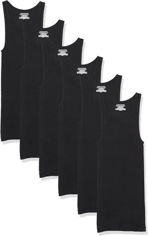 Amazon Essentials Men's Lightweight Breathable Cotton Slim Fit Tank Undershirts, Pack of 6
