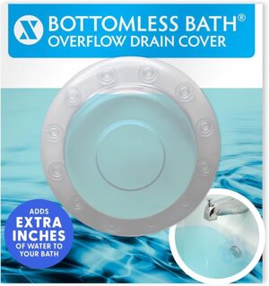 SlipX Solutions Bottomless Bath Overflow Drain Cover Accessory, Clear Adds Inches of Water for Deeper, Warmer Soak, Fits Standard Bathtub Drains, Strong Suction Cups