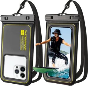 Waterproof Phone Pouch 2 Pack, IP68 Floating Waterproof Case, Up to 8.3" Dry Bag for iPhone 17 16 15 Pro Max Samsung S26 S25 Ultra, Adjustable Lanyard, Kayak/Beach/Cruise Travel Essentials, Black