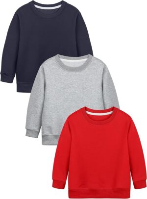 Cooraby 3 Pack Baby and Toddler Boys Crewneck Sweatshirts Kids Solid Cotton Pullover Hoodie Long Sleeve T-Shirts Tops