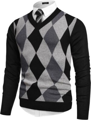 COOFANDY Mens V Neck Dress Sweater Knit Long Sleeve Pullover Sweaters