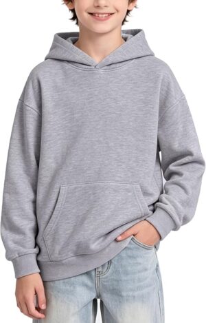 PATPAT Boys Hoodies Pullover Hooded Sweatshirts with Kangaroo Pocket 5-16Y Long Sleeve, Oversized Hood, Cotton Blend, Ribbed Cuffs & Hem, Breathable, Casual/School/Outdoor, Boys Fall Winter Outfits