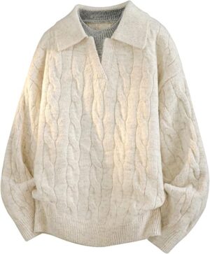 Vamtac Mens Sweaters Collar Pullover Sweater Chunky Cable Knit Tops Fall Winter Fashion Outfits Faux Two Piece