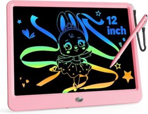 KOKODI 12 Inch LCD Writing Tablet with Anti-Lost Stylus, Erasable Doodle Board Colorful Toddler Drawing Pad, Car Travel School Games Toys for 3 4 5 6 7 8 Kids, Birthday Gift for Girls Boys Adults Pink