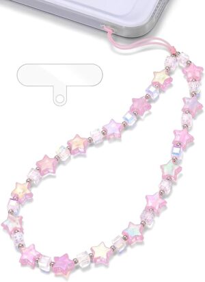 Star Phone Charm Wrist Strap, Beaded Lanyard Wristlet Chain, Anti-Theft Bracelet Strap for iPhone & More Cases