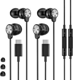 2 Pack USB C Headphones Wired Earbuds for Samsung Galaxy, iPhone 17/16/15 Wired Earbuds USB C with Clear Mic & Noise Isolation, HiFi Stereo, Type C, Wired Headphones for Galaxy S26 Ultra S25 A16