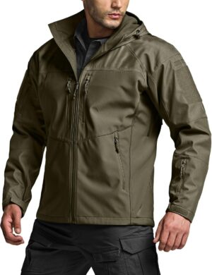 CQR Men's Tactical Softshell Jacket, Winter Warm Fleece Lined Coat, Water Resistant Outdoor Hunting Hiking Rain Windbreaker