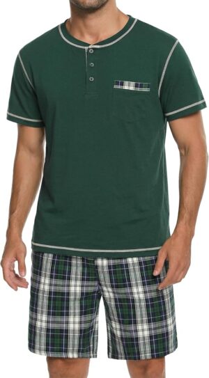 Sykooria Men's Pajama Sets Cotton Loungewear Pjs Shorts Sets 2 Piece Short Sleeve Sleepwear With Pockets S-3XL
