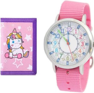 Bigbangbang Kids Analog Watch， Learning Time Watch, First Watch Soft Cloth Strap,Read time Study Time Todder Watch,Kindergarten Learn Time Watches,Pink Girl Watch， Girls Ages 7-10…