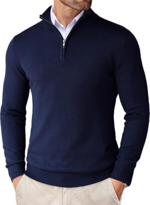 COOFANDY Men's Quarter Zip Up Sweaters Slim Fit Lightweight Mock Pullover
