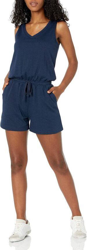 Amazon Essentials Women's Studio Terry Romper, Summer Casual Gym Exercise