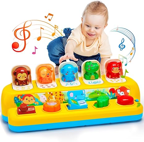Baby Pop Up Toys with Music & Light Montessori Toys for 1 Year Old Boy Girl Interactive Toy, Learning Musical Baby Toy 12-18 Months, Toddler Toy Age 1-2, Cause and Effect Toys, Birthday Gift for Infant