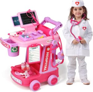Liberry Toddlers Doctor Kit Toy for Girls Boys Ages 2 3 4 5, Pink Kids Doctor Playset with Cart, Costume & Stethoscope, Role Play, Pretend Play Medical Toys, Birthday Gift