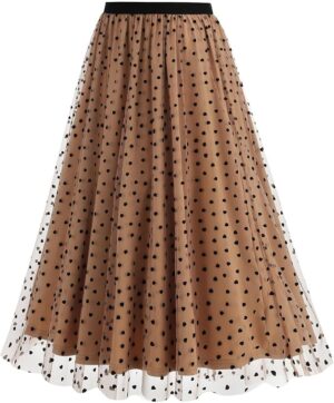 Women's A Line Tulle Midi Skirt Tutu Tiered Petticoat Skirts Tea-Length Elastic Waist Tutu Skirts Beach Vacation