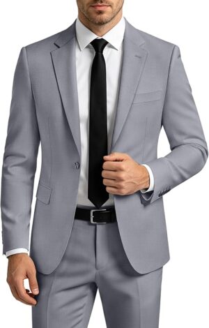 Mens Suit 2 Piece Suits for Men One Button Slim Fit Solid Jacket & Pants Tuxedo Set Business Wedding Party Prom