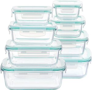 Vtopmart 8 Pack Glass Food Storage Containers with Airtight Lids Meal Prep Lunch Containers, Leakproof, Leftover Storage, Take-out, Microwave, Oven, Freezer and Dishwasher Safe, BPA Free