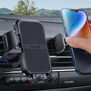 Lamicall 2026 Wider Clamp & Metal Hook Car Phone Holder Vent Accessories Thick Cases Friendly Phone Holders for Your Car Mount Hands Free for Women Men Gift for iPhone 17 16 15 14 13 Pro Max Black